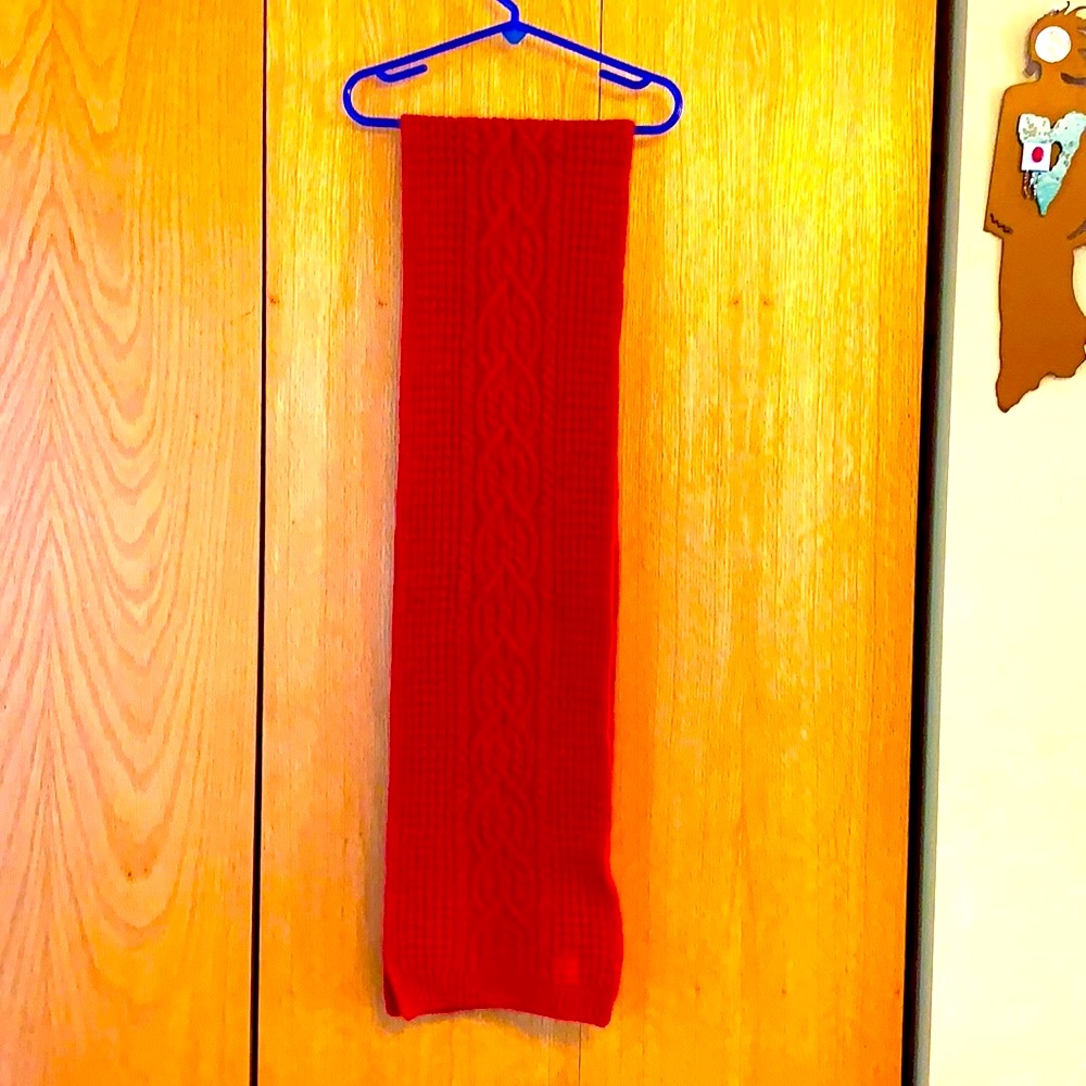 Lauren Ralph Lauren red angora lambswool cable knit scarf women 62” x 9” EUC